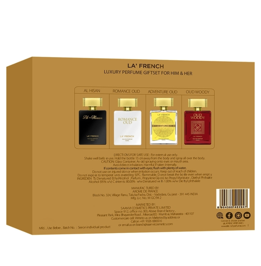 La' French Luxury Perfume Gift Set For Him & Her : 4 x 20 ml
